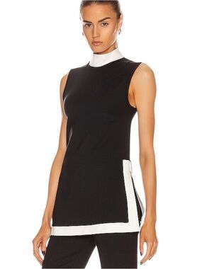 STAUD Pete Black with White Collar Sleeveless Tunic Top Sz M Minimal Chic